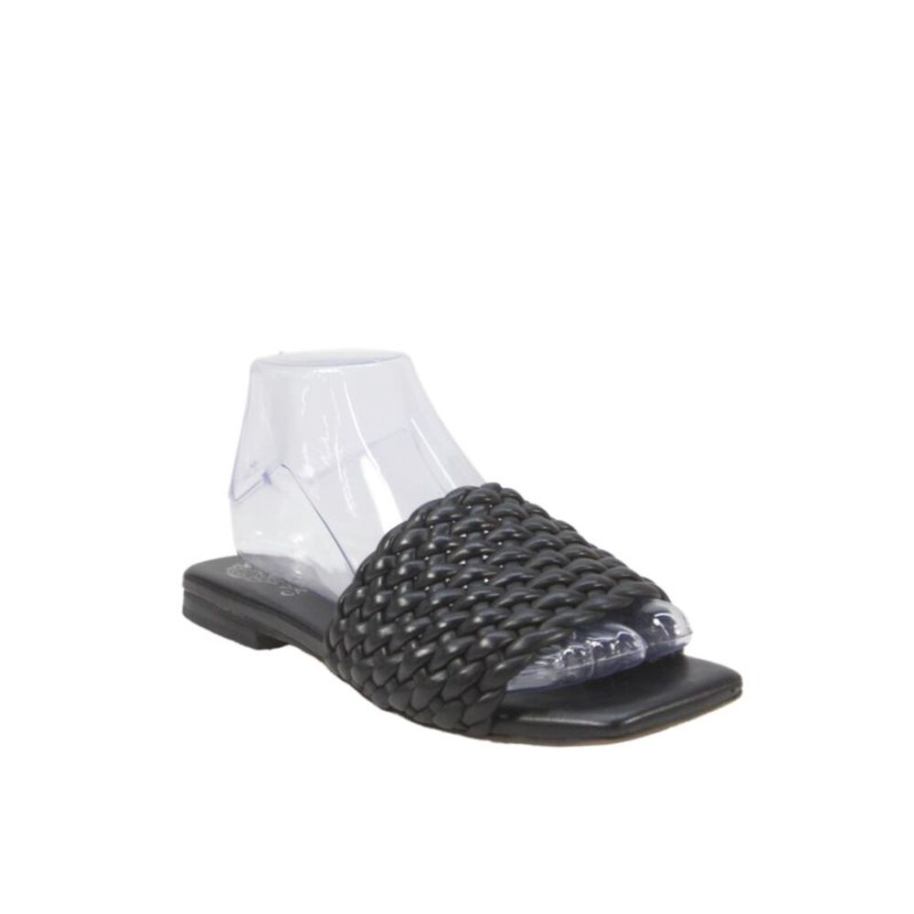 Vince Camuto Womens Leather Woven Open Toe Slides Black Size 7